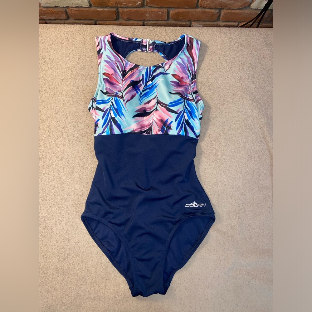 Dolphin women’s swimsuit with high neck closure, size 6